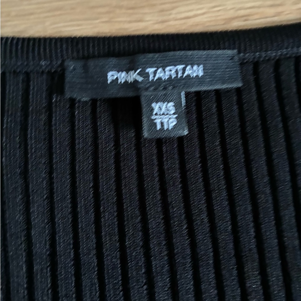 Pink Tartan Black Asymmetrical Ribbed Knit Bodycon Dress Sleeveless XXS XS - Picture 6 of 6